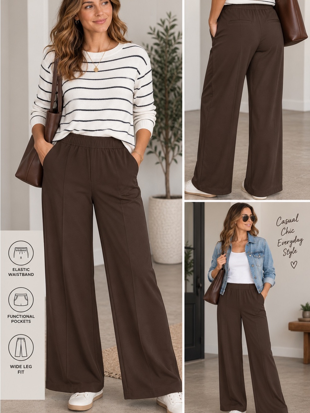 HALARA Wide-Leg Pull-On Pants in Dark Brown